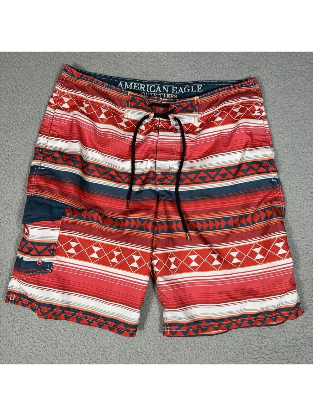 American Eagle Board Shorts Mens Large Red Swim Trunks Southwestern Colorful